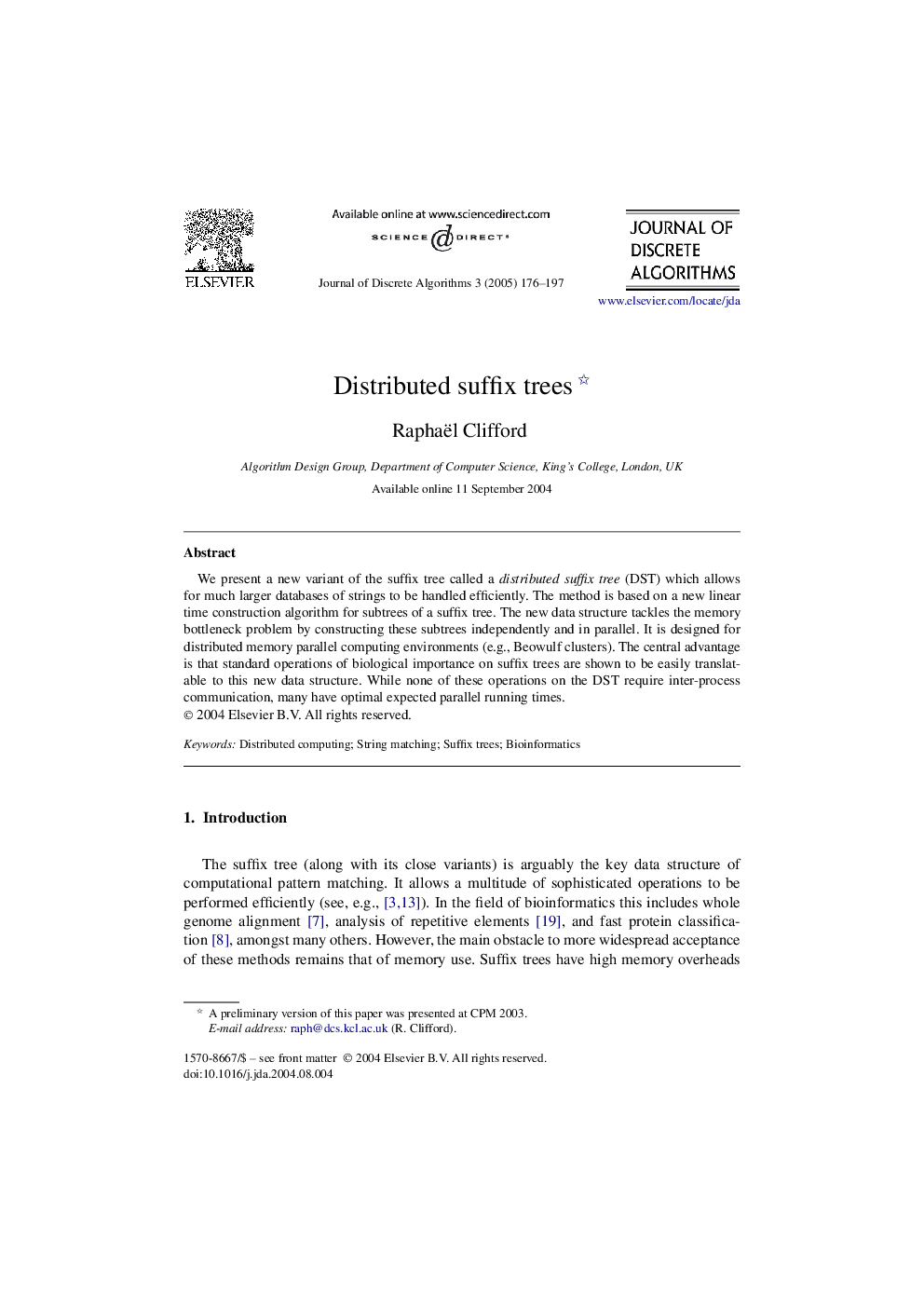 Distributed suffix trees