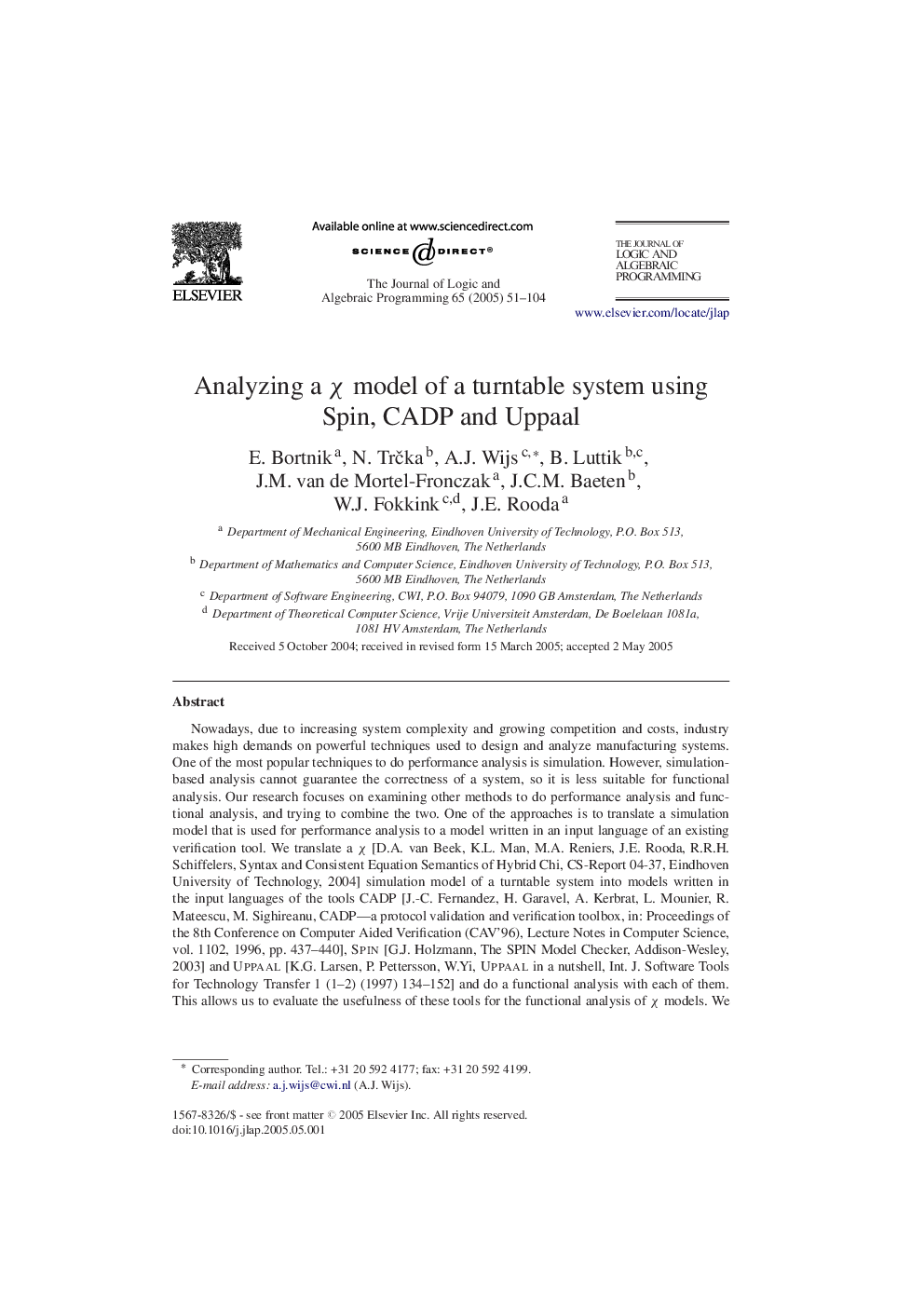 Analyzing a Ï model of a turntable system using Spin, CADP and Uppaal