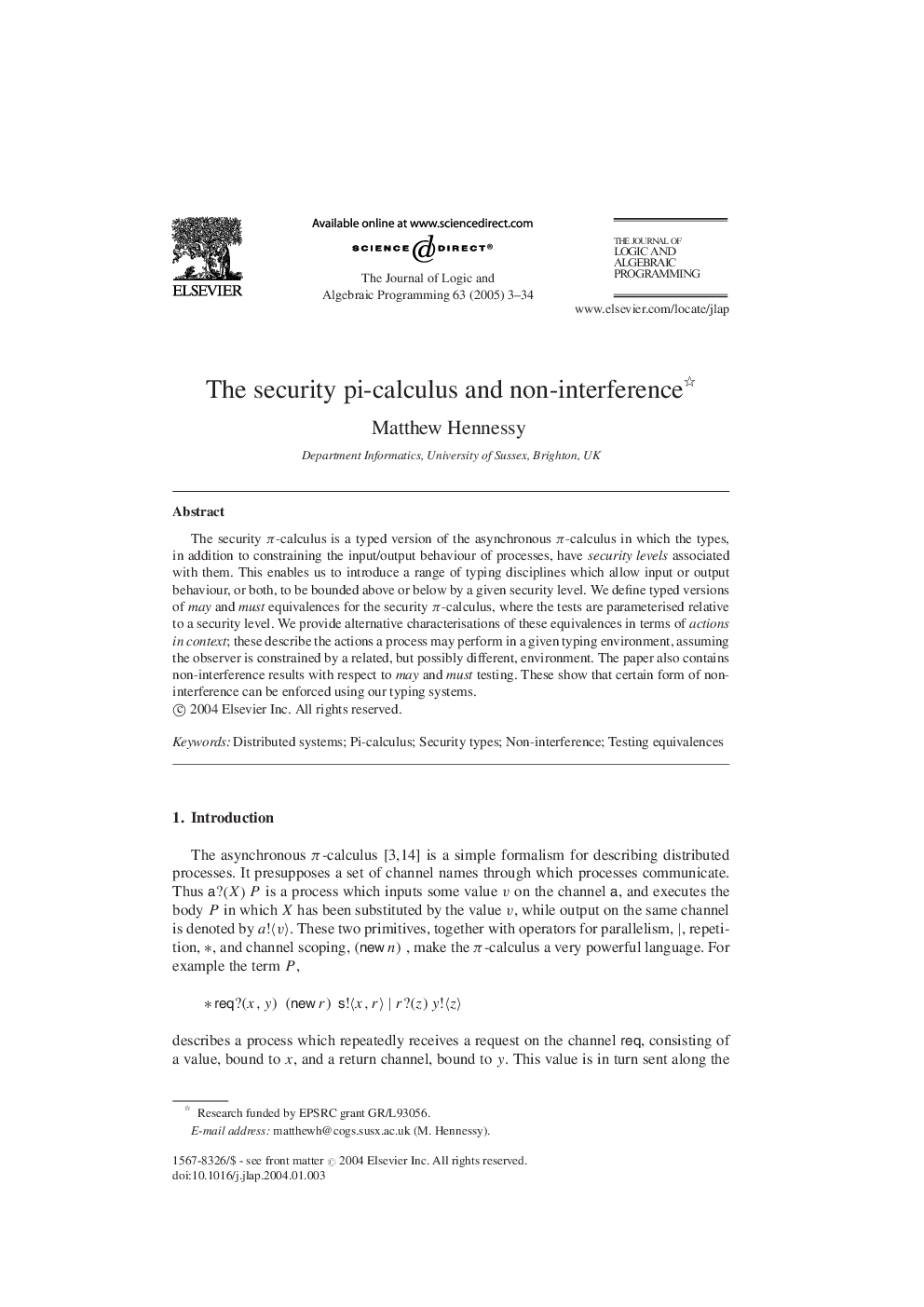 The security pi-calculus and non-interference