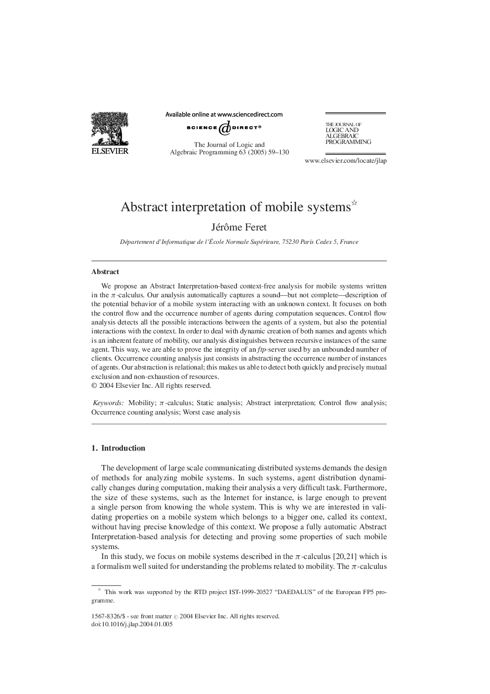 Abstract interpretation of mobile systems