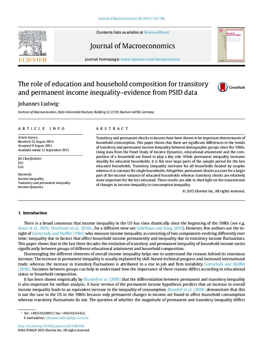 The role of education and household composition for transitory and permanent income inequality-evidence from PSID data