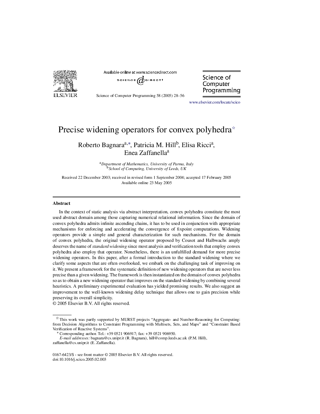 Precise widening operators for convex polyhedra