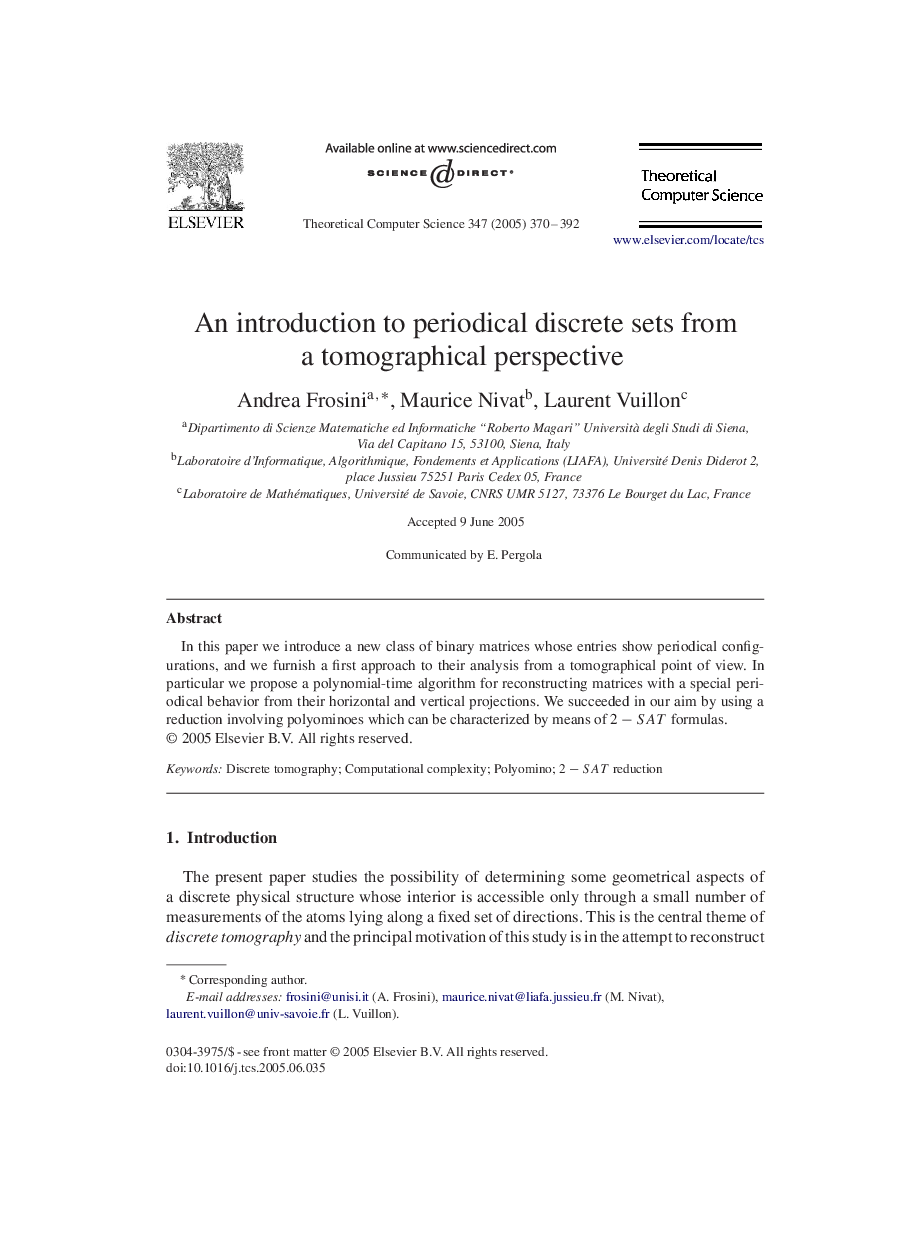 An introduction to periodical discrete sets from a tomographical perspective