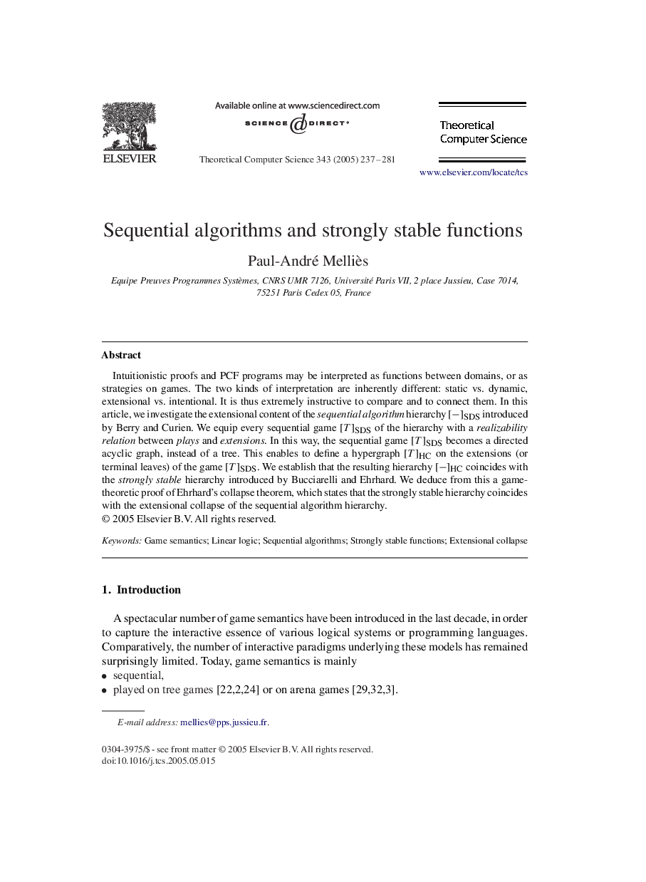 Sequential algorithms and strongly stable functions