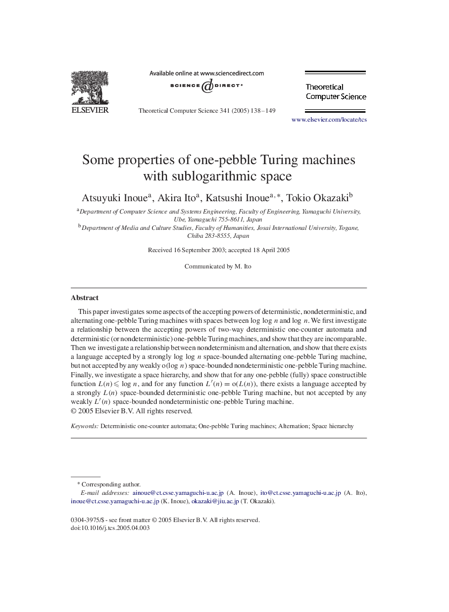 Some properties of one-pebble Turing machines with sublogarithmic space