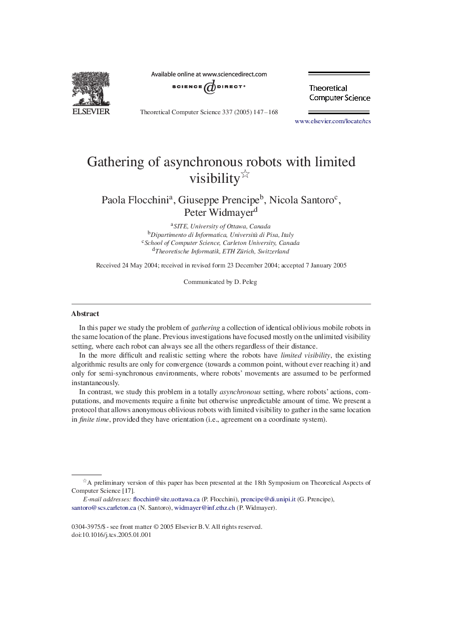 Gathering of asynchronous robots with limited visibility