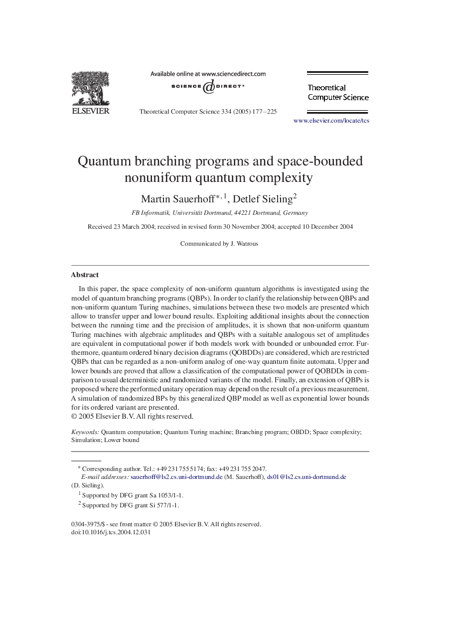 Quantum branching programs and space-bounded nonuniform quantum complexity