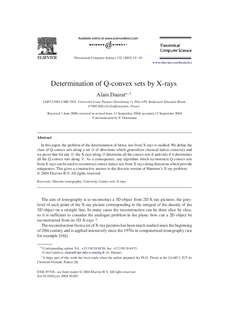 Determination of Q-convex sets by X-rays