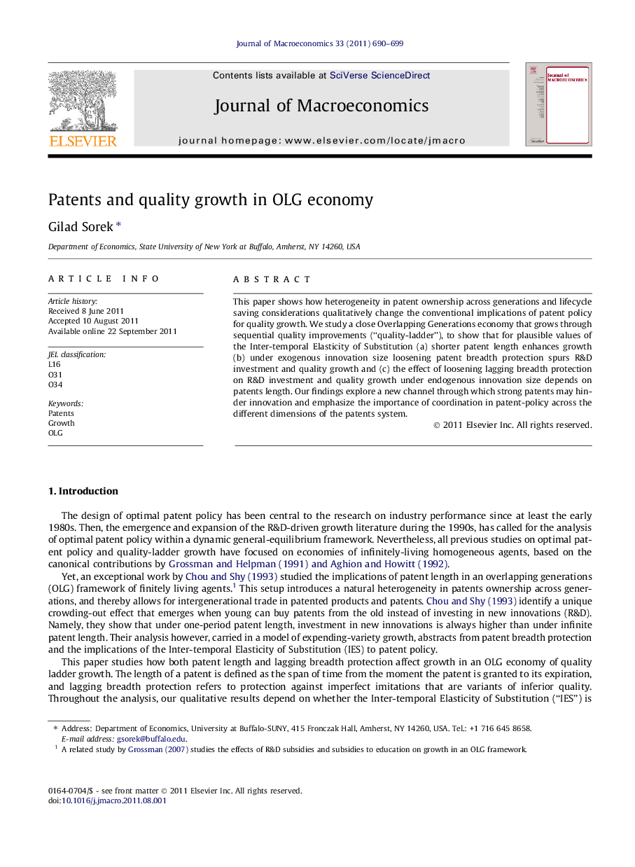 Patents and quality growth in OLG economy