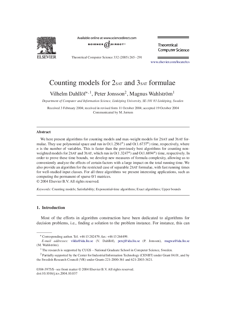 Counting models for 2SAT and 3SAT formulae