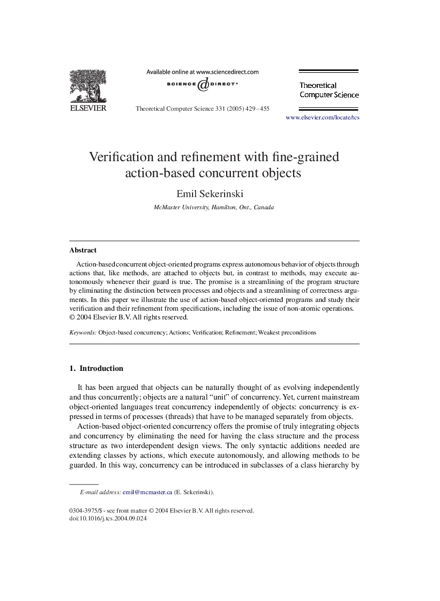 Verification and refinement with fine-grained action-based concurrent objects