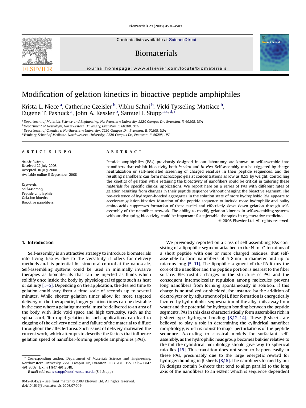 Modification of gelation kinetics in bioactive peptide amphiphiles