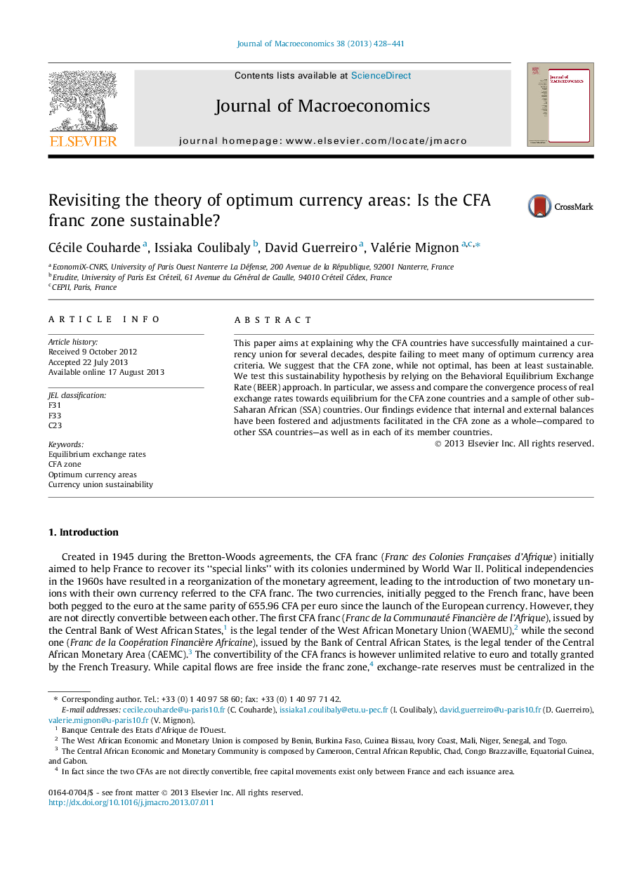 Revisiting the theory of optimum currency areas: Is the CFA franc zone sustainable?