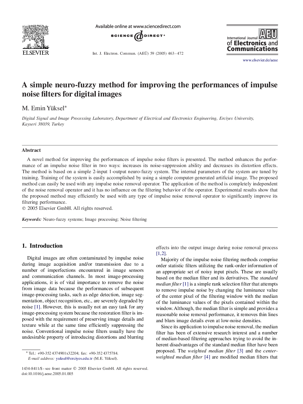 A simple neuro-fuzzy method for improving the performances of impulse noise filters for digital images