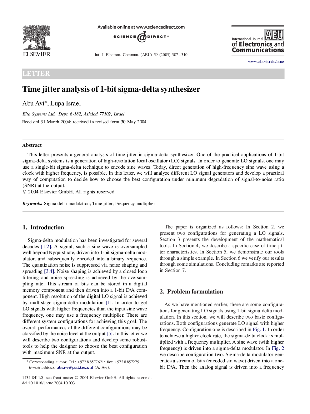 Time jitter analysis of 1-bit sigma-delta synthesizer