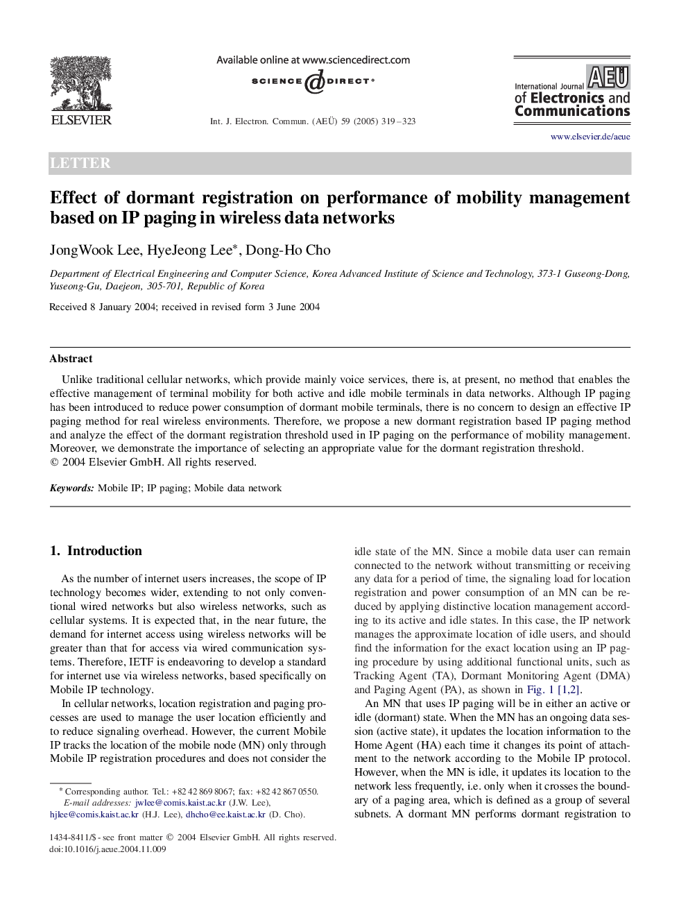 Effect of dormant registration on performance of mobility management based on IP paging in wireless data networks