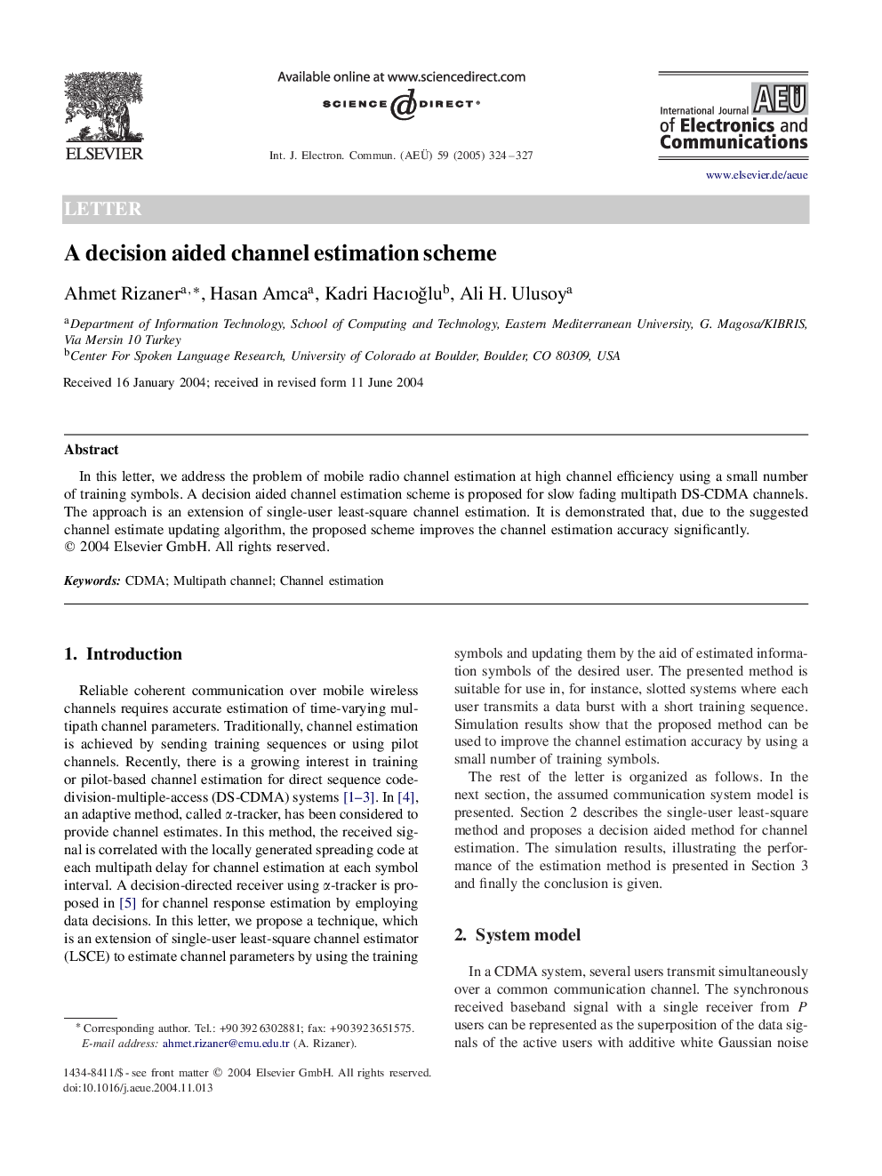 A decision aided channel estimation scheme