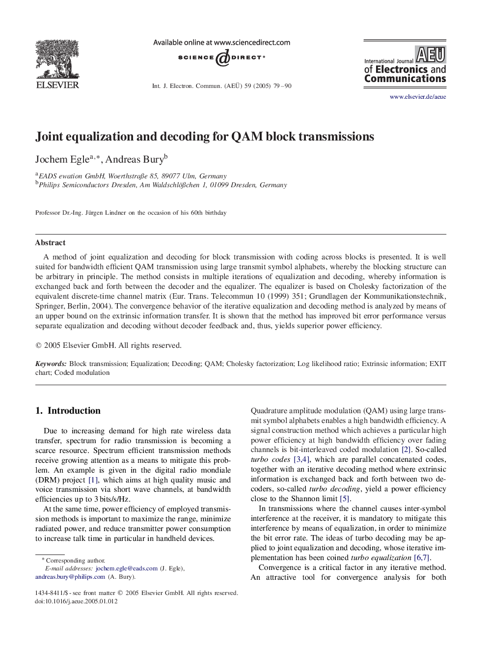 Joint equalization and decoding for QAM block transmissions