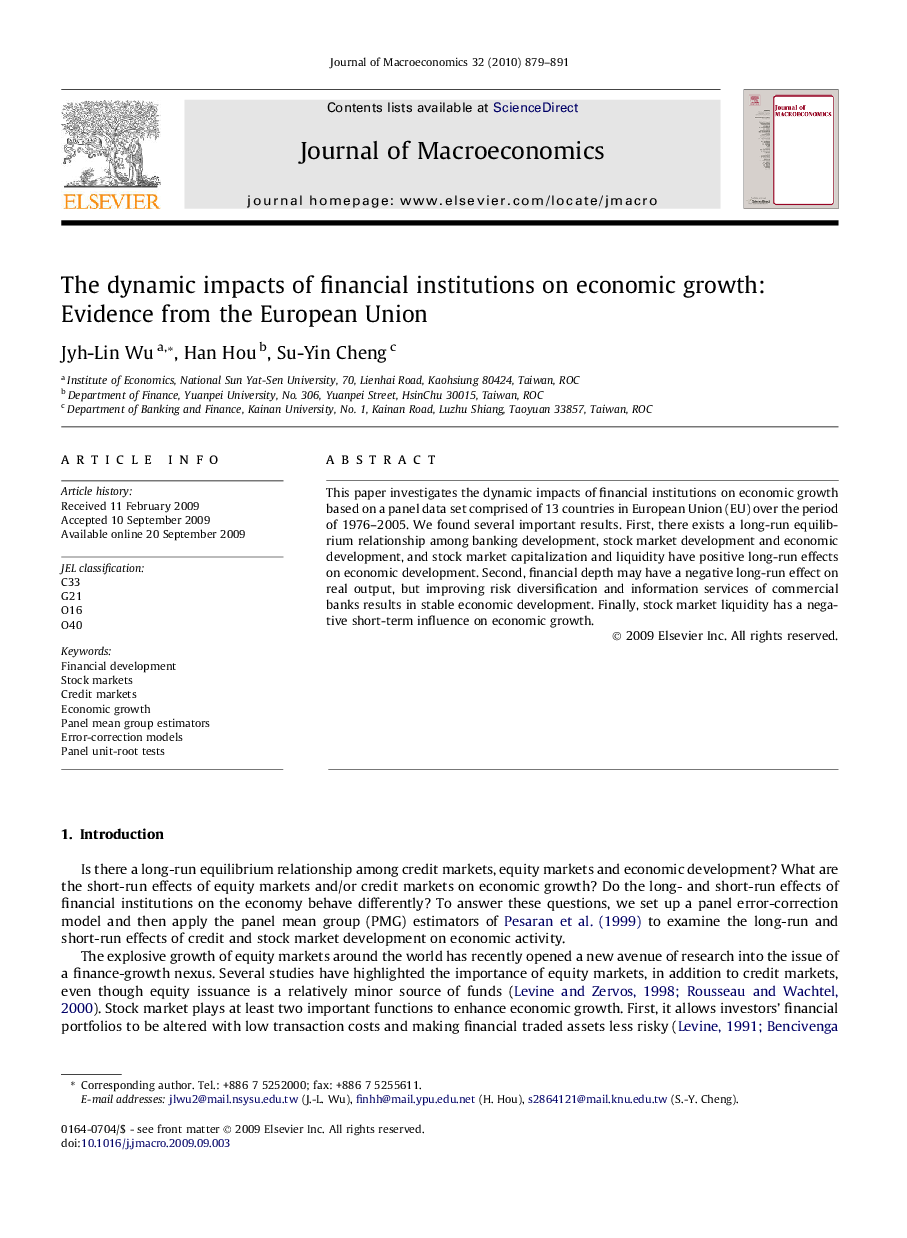 The dynamic impacts of financial institutions on economic growth: Evidence from the European Union