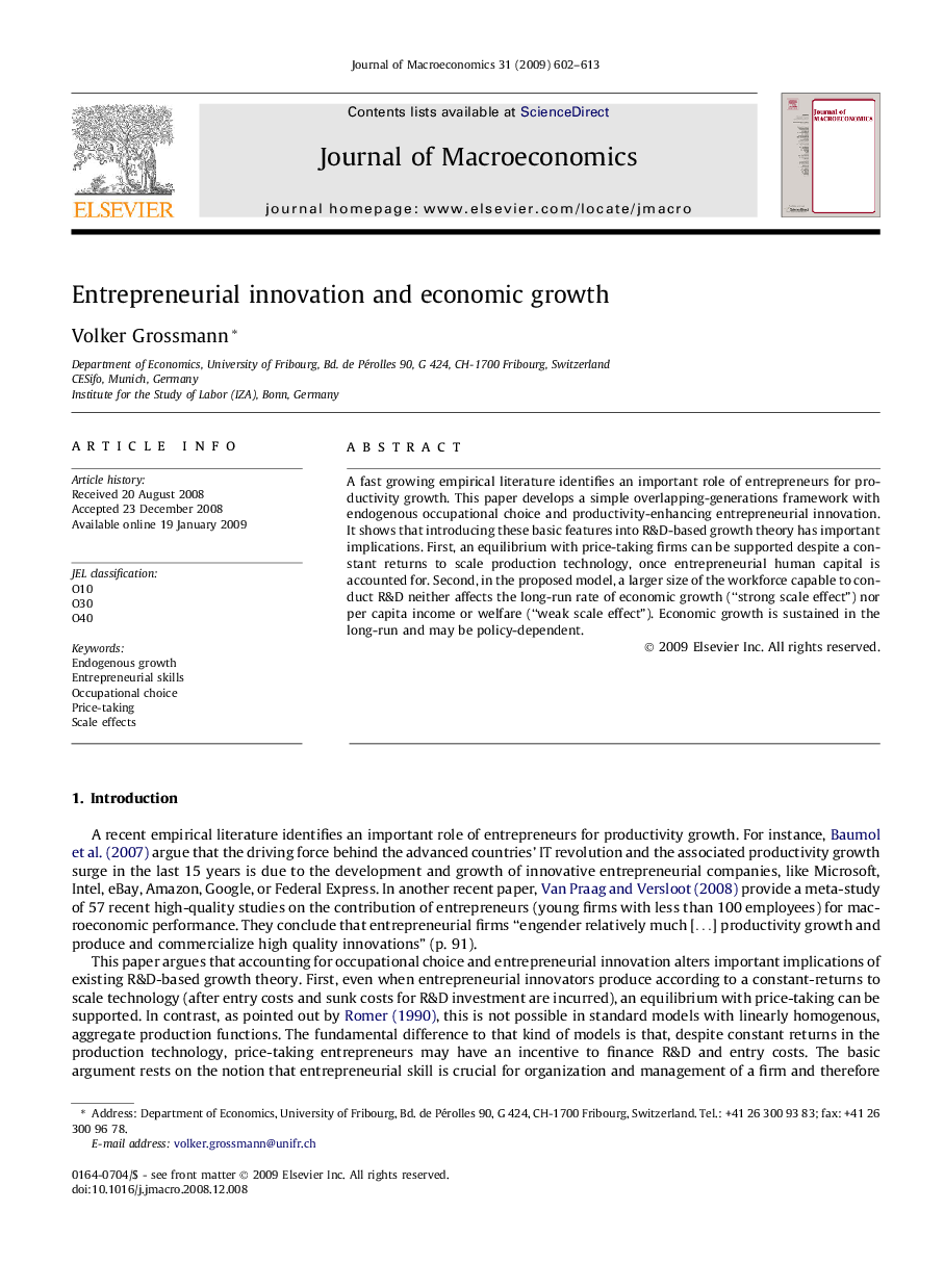 Entrepreneurial innovation and economic growth