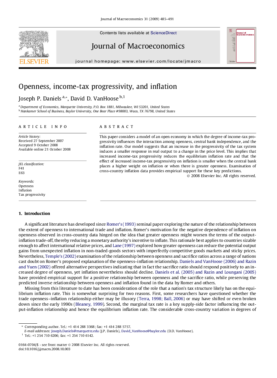 Openness, income-tax progressivity, and inflation