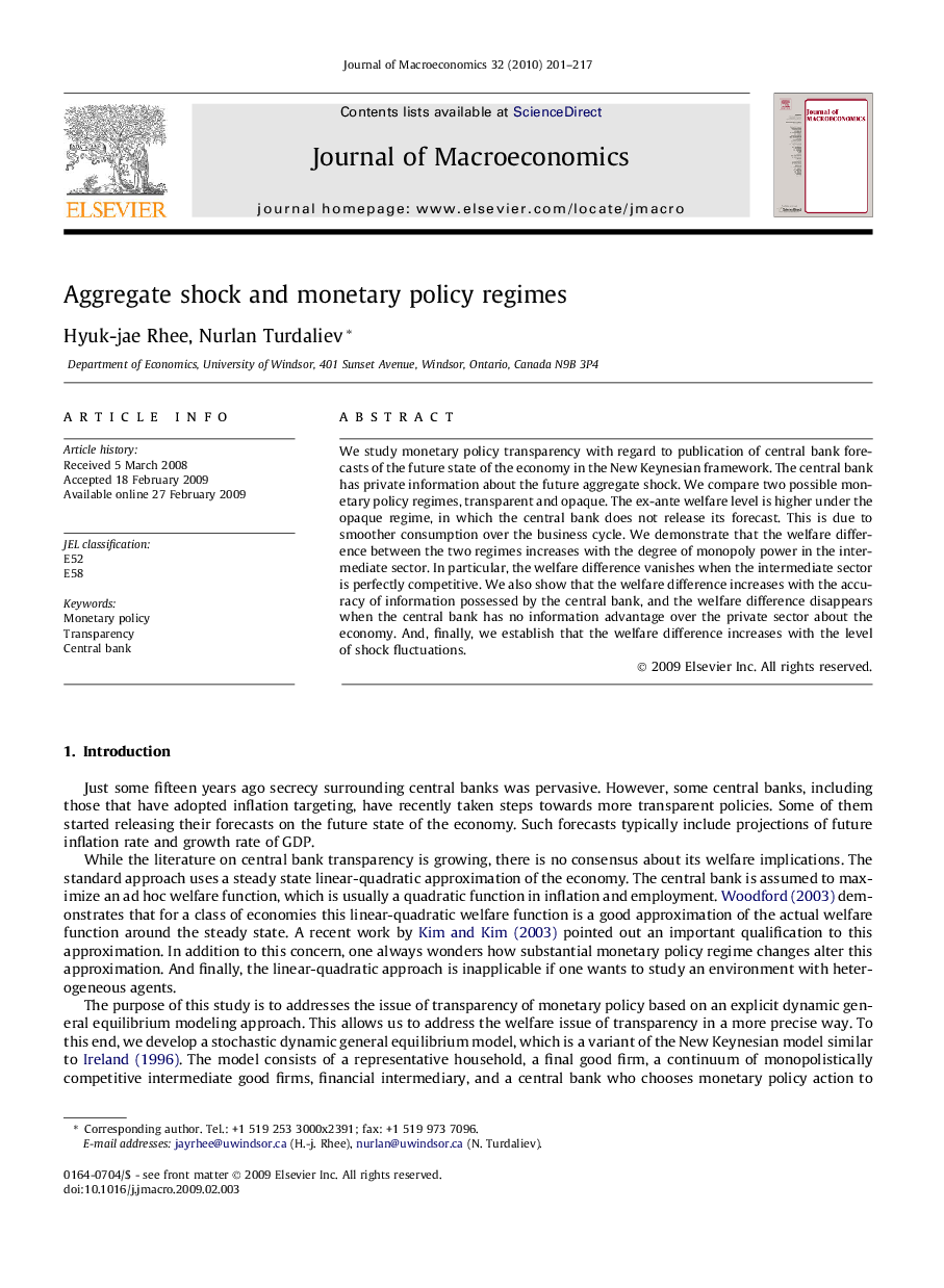 Aggregate shock and monetary policy regimes