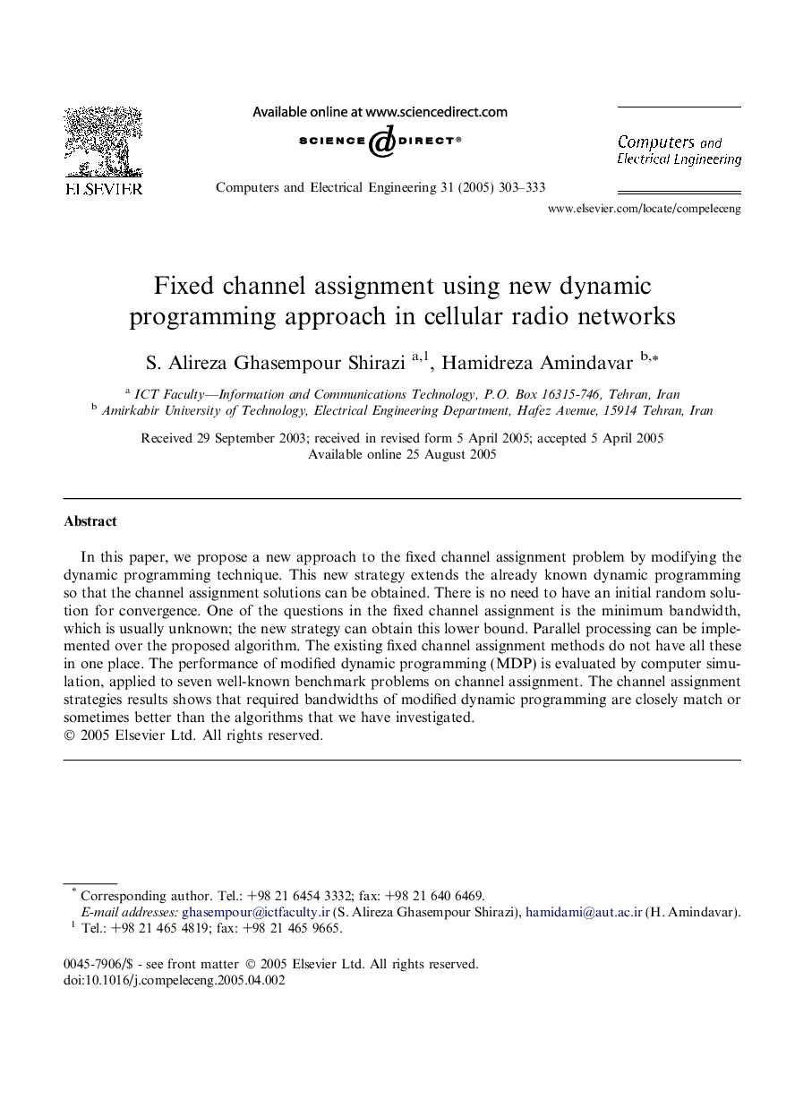 Fixed channel assignment using new dynamic programming approach in cellular radio networks