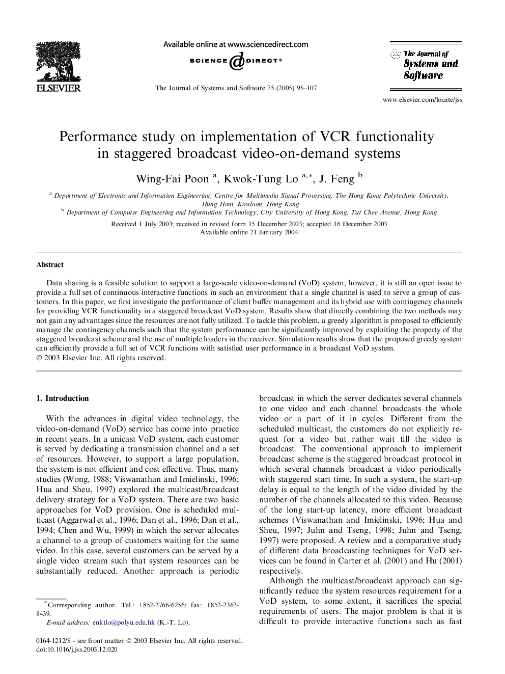 Performance study on implementation of VCR functionality in staggered broadcast video-on-demand systems