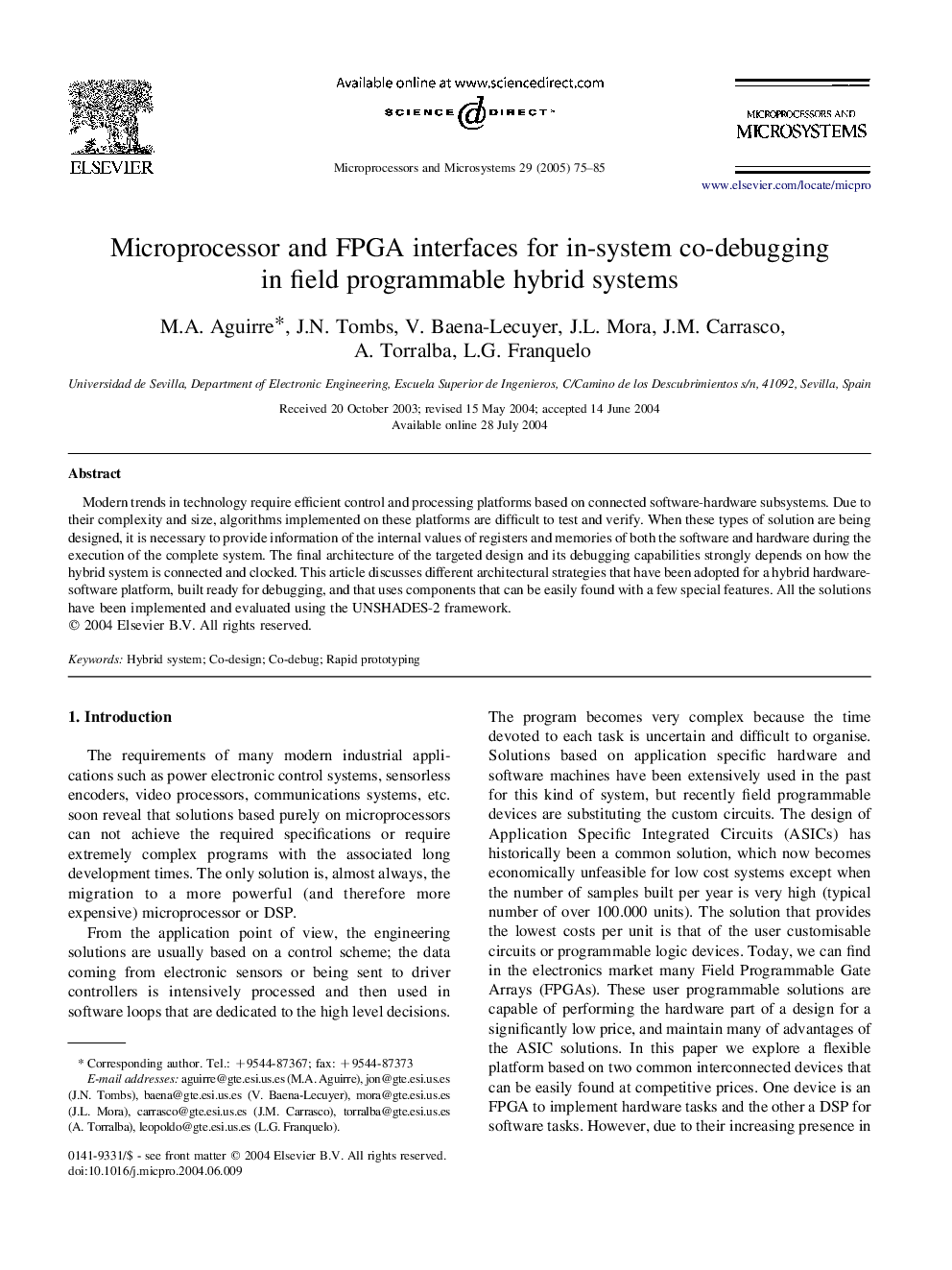 Microprocessor and FPGA interfaces for in-system co-debugging in field programmable hybrid systems