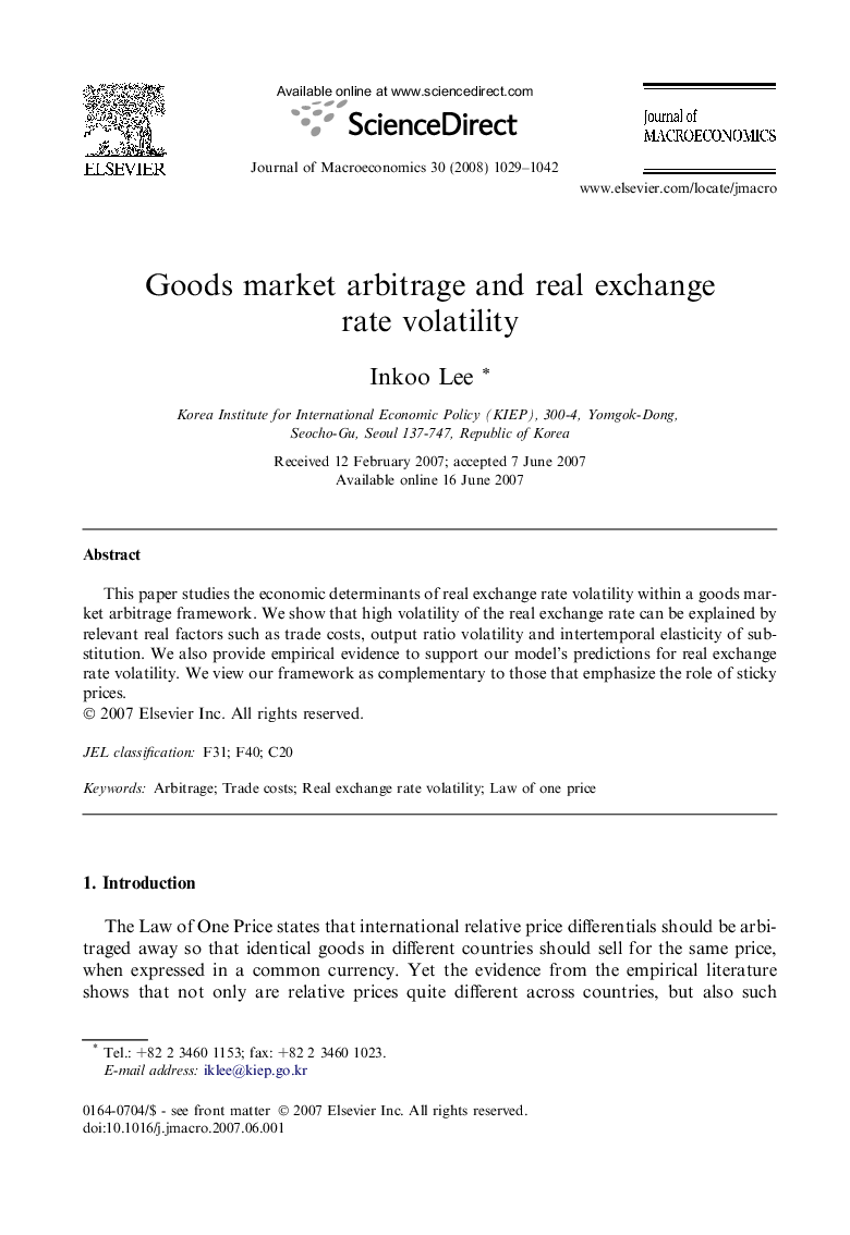 Goods market arbitrage and real exchange rate volatility