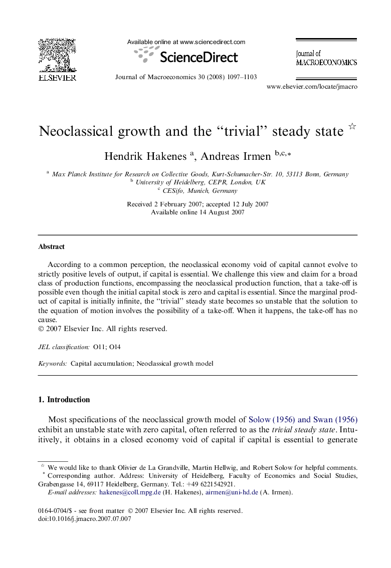 Neoclassical growth and the “trivial” steady state