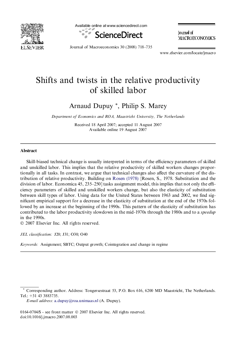 Shifts and twists in the relative productivity of skilled labor