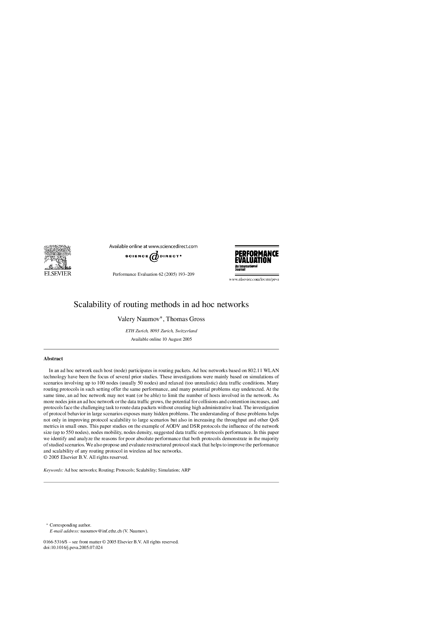 Scalability of routing methods in ad hoc networks