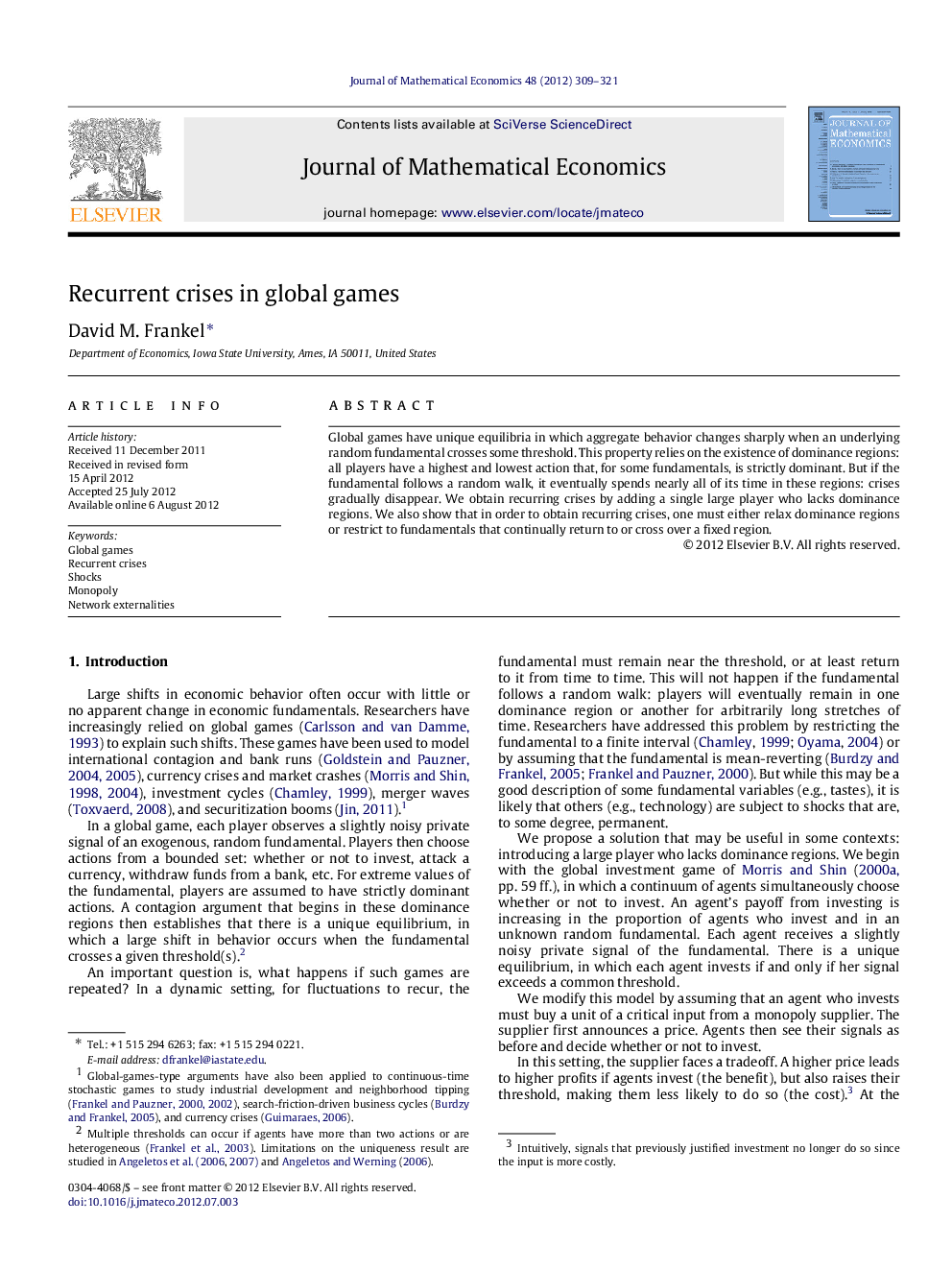 Recurrent crises in global games