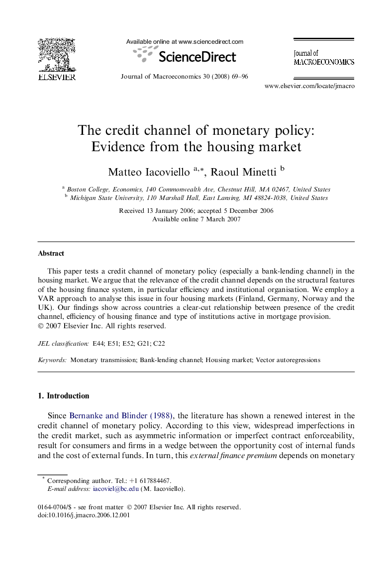 The credit channel of monetary policy: Evidence from the housing market