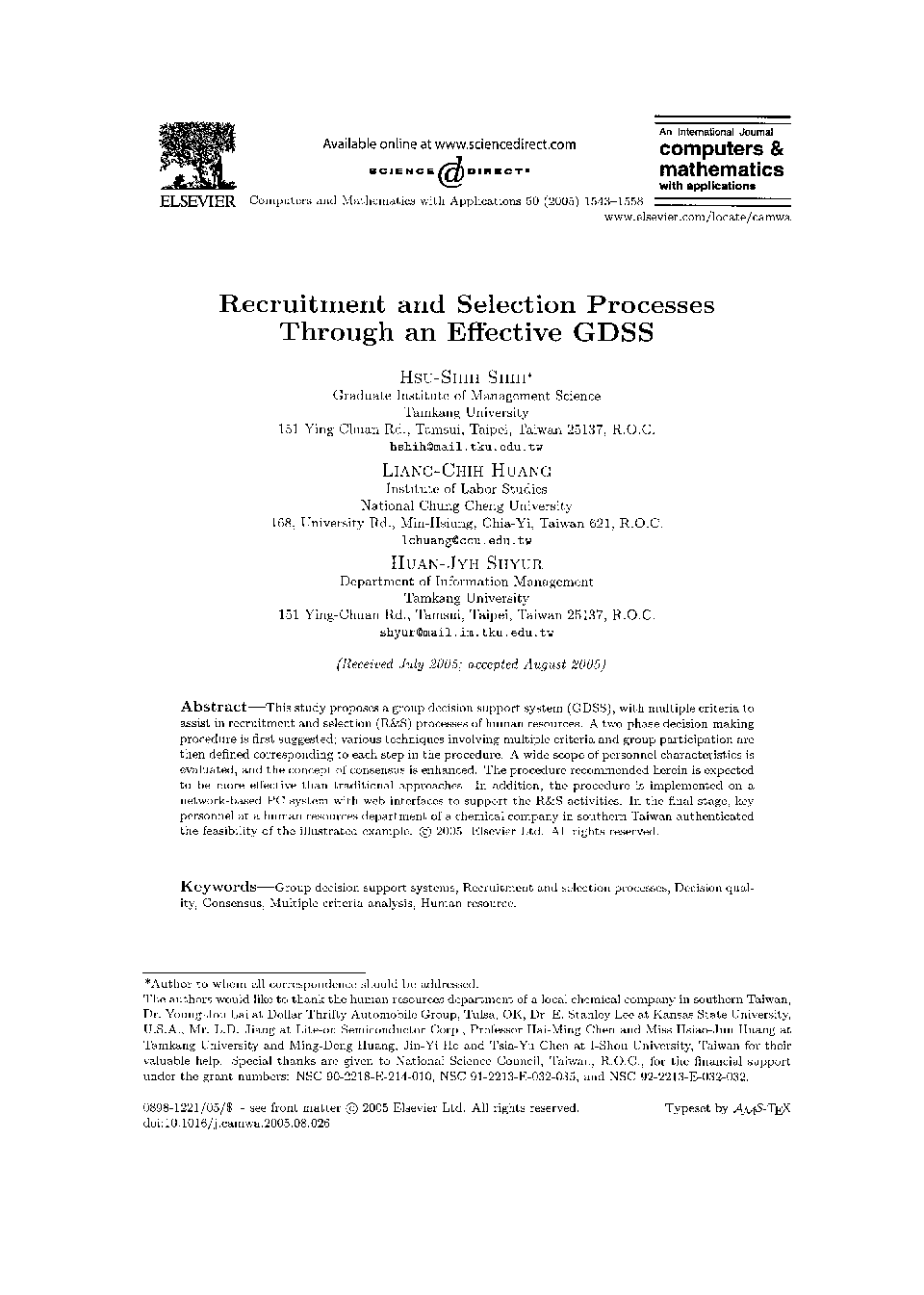 Recruitment and selection processes through an effective GDSS