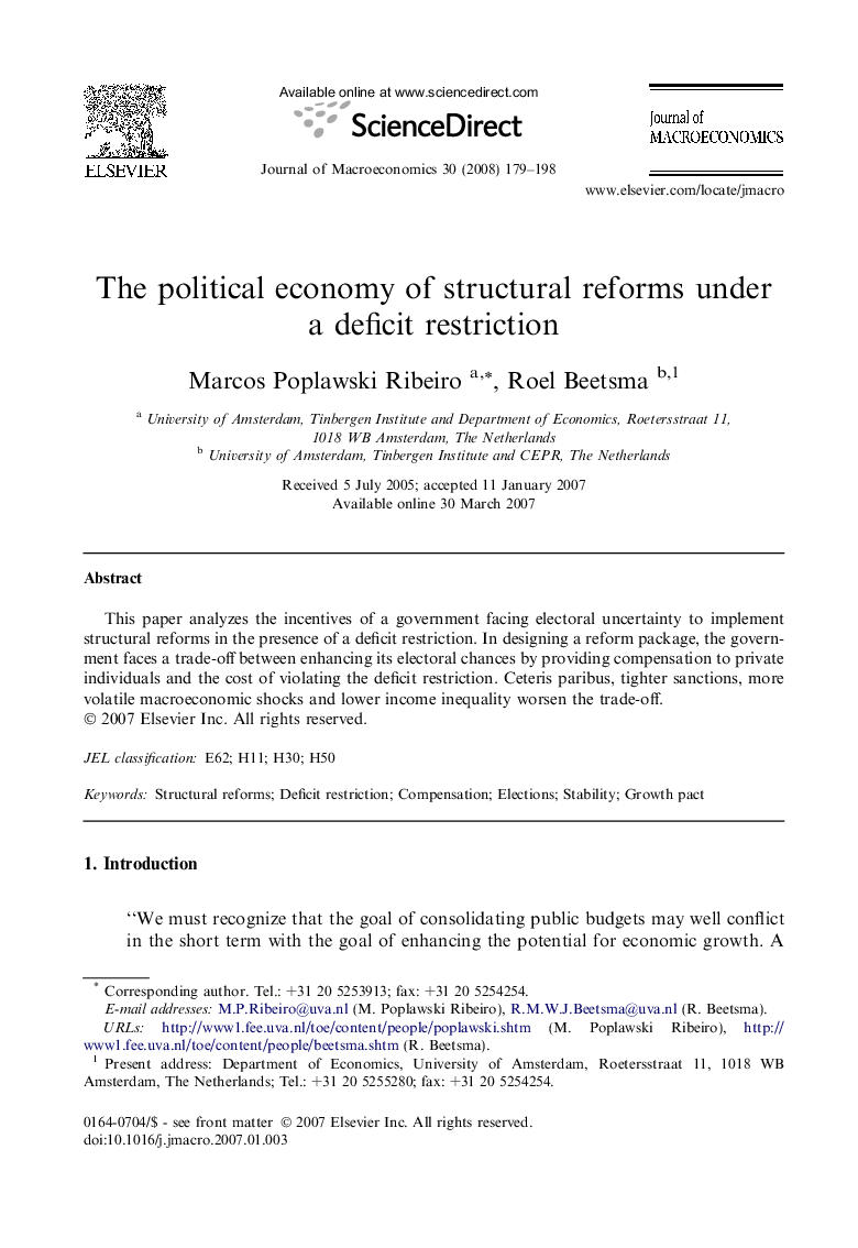 The political economy of structural reforms under a deficit restriction