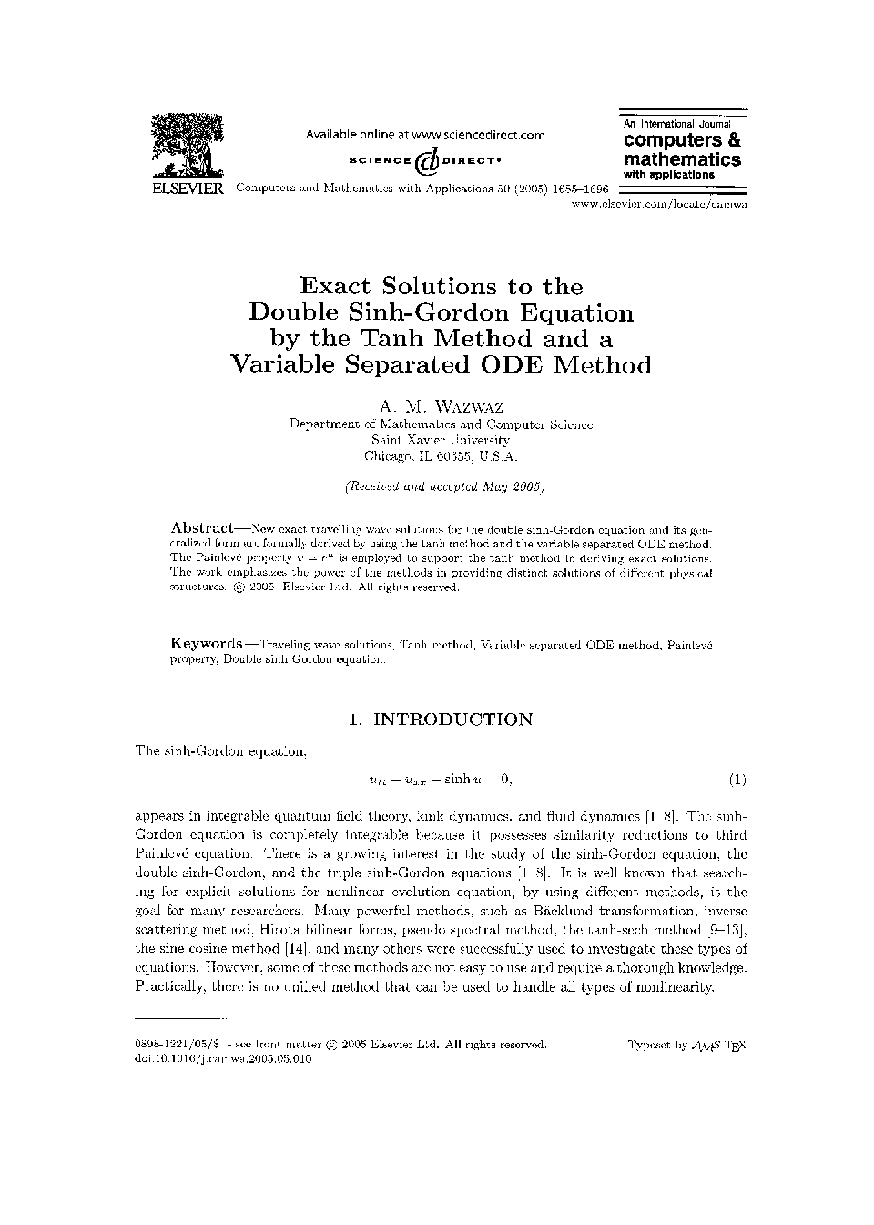 Exact solutions to the double sinh-gordon equation by the tanh method and a variable separated ODE method