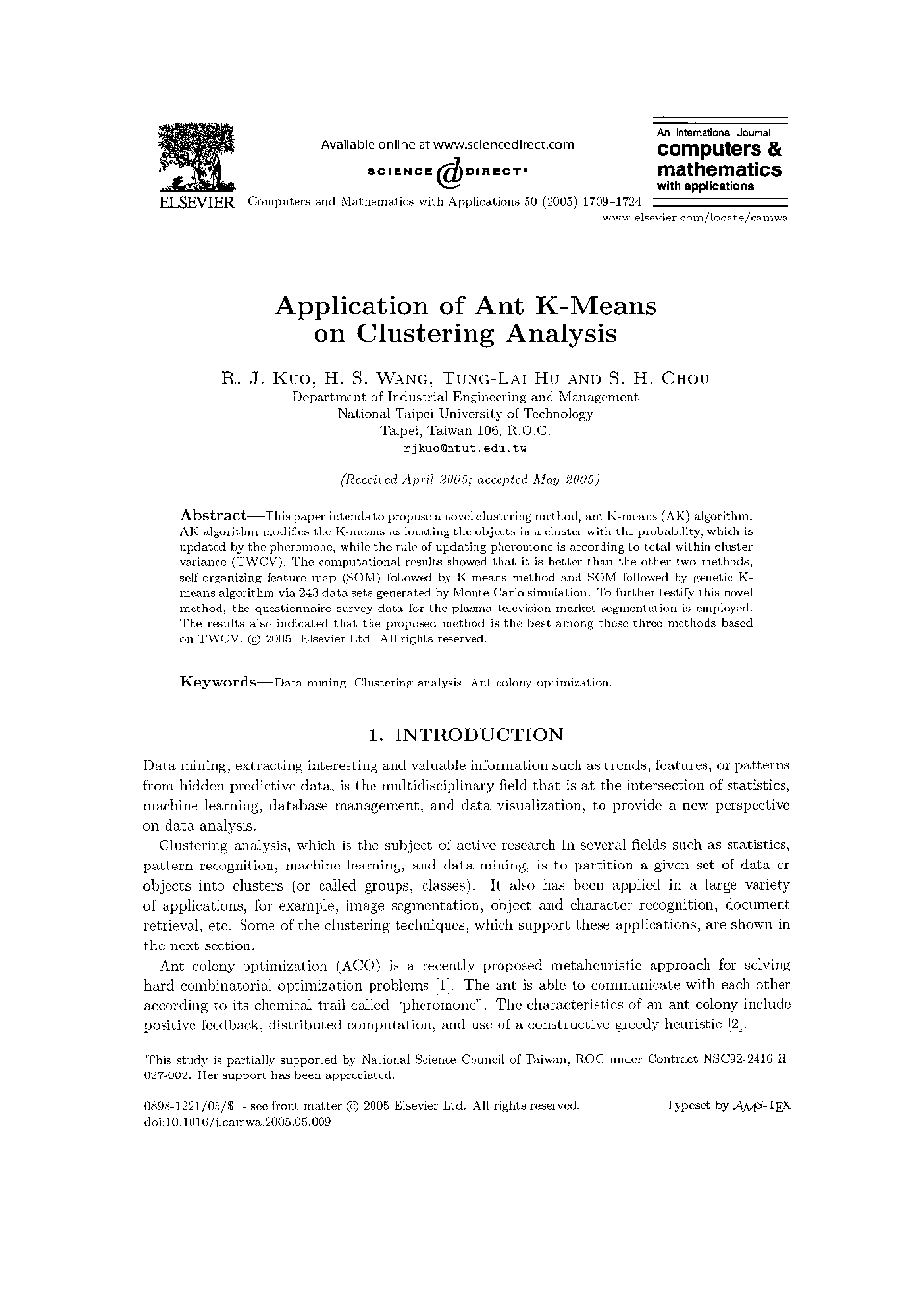 Application of ant K-means on clustering analysis