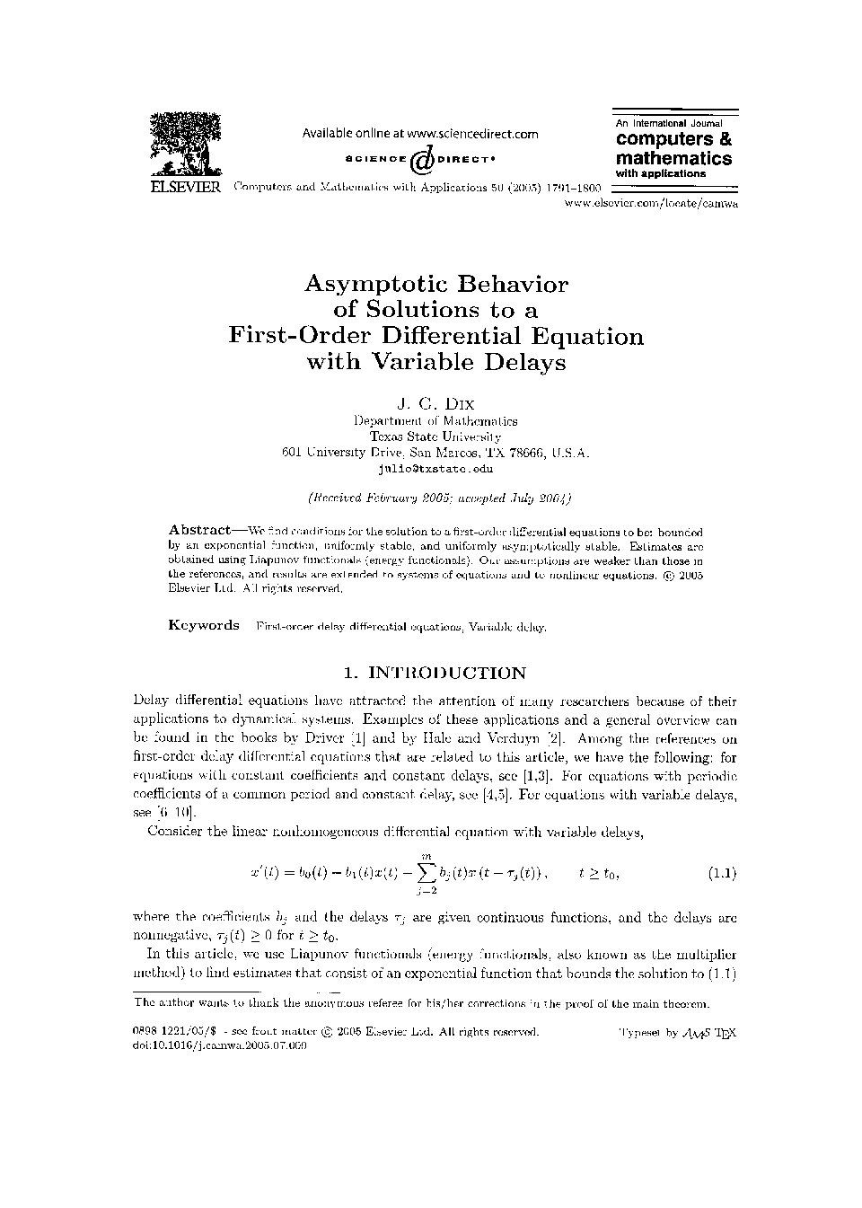 Asymptotic behavior of solutions to a first-order differential equation with variable delays