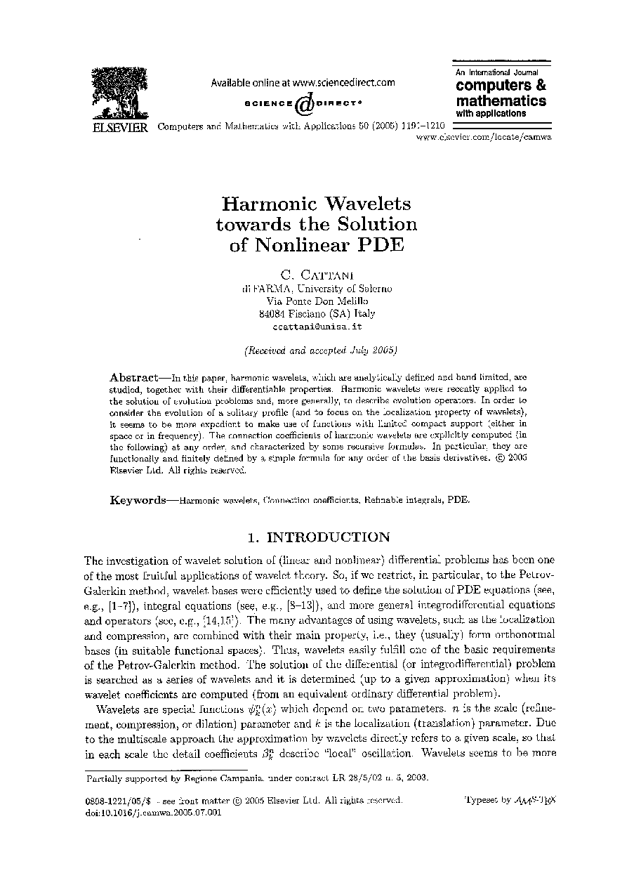 Harmonic wavelets towards the solution of nonlinear PDE