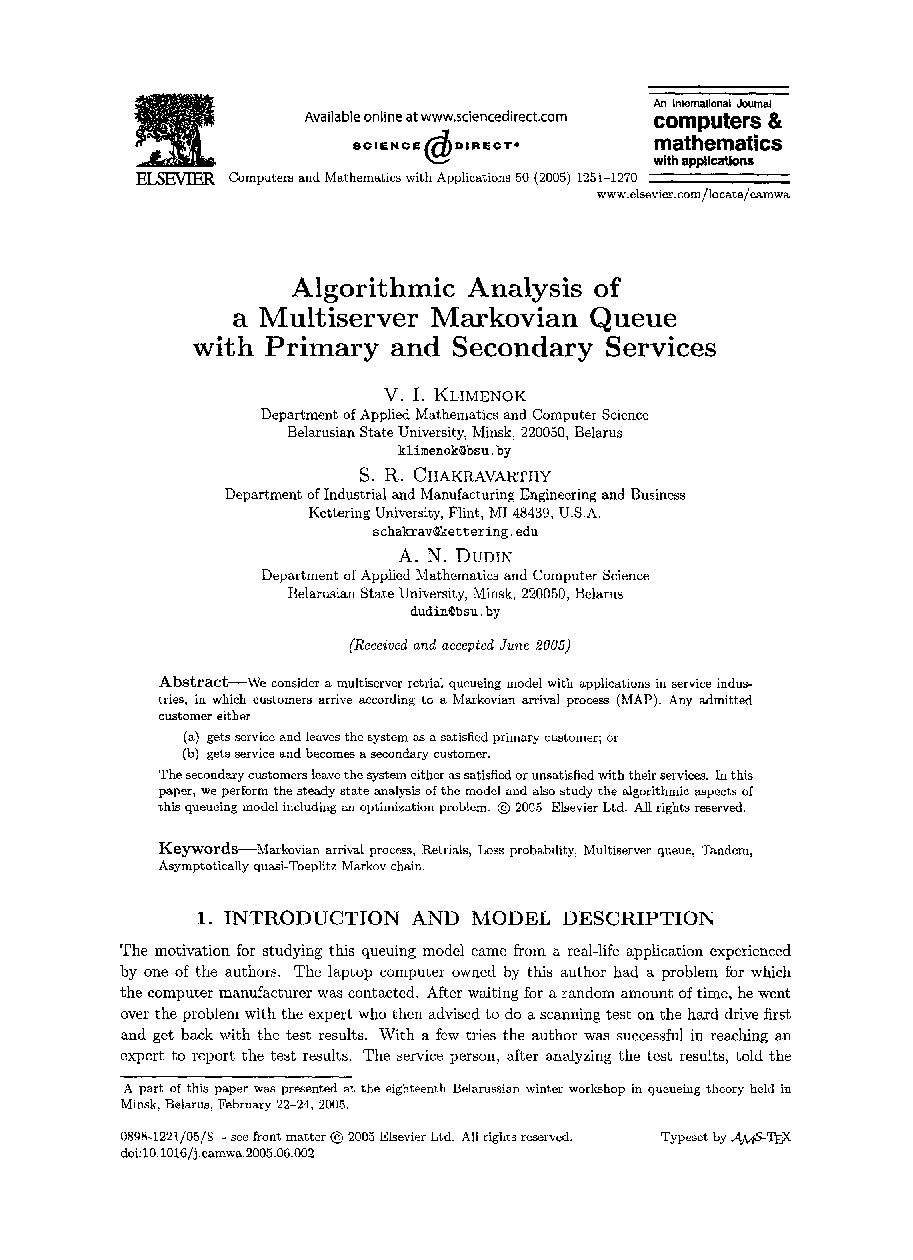 Algorithmic analysis of a multiserver markovian queue with primary and secondary services