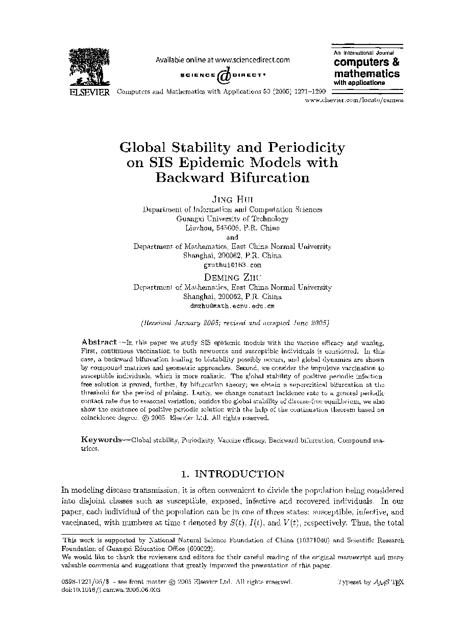 Global stability and periodicity on SIS epidemic models with backward bifurcation