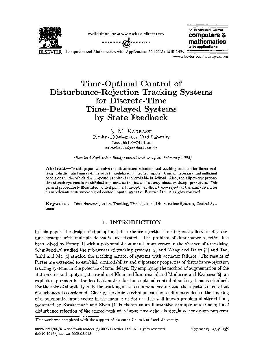 Time-optimal control of disturbance-rejection tracking systems for discrete-time time-delayed systems by state feedback