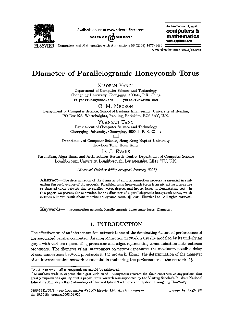 Diameter of parallelogramic honeycomb torus