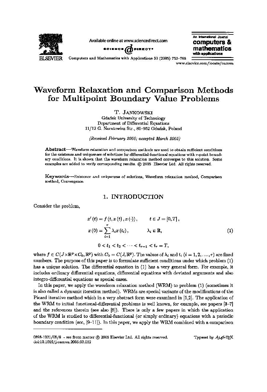 Waveform relaxation and comparison methods for multipoint boundary value problems