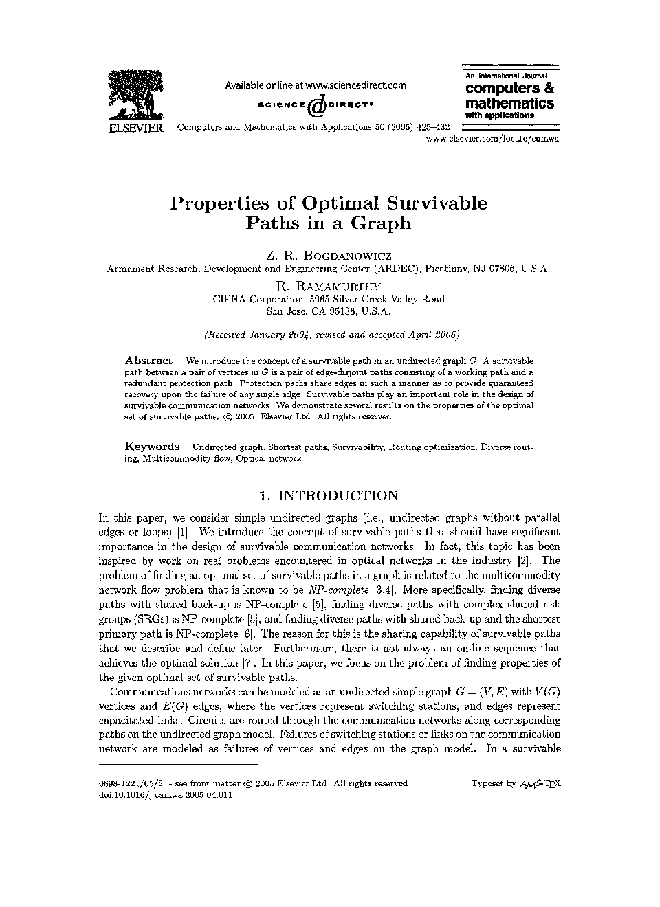 Properties of optimal survivable paths in a graph