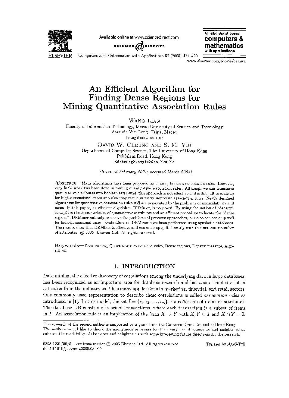 An efficient algorithm for finding dense regions for mining quantitative association rules