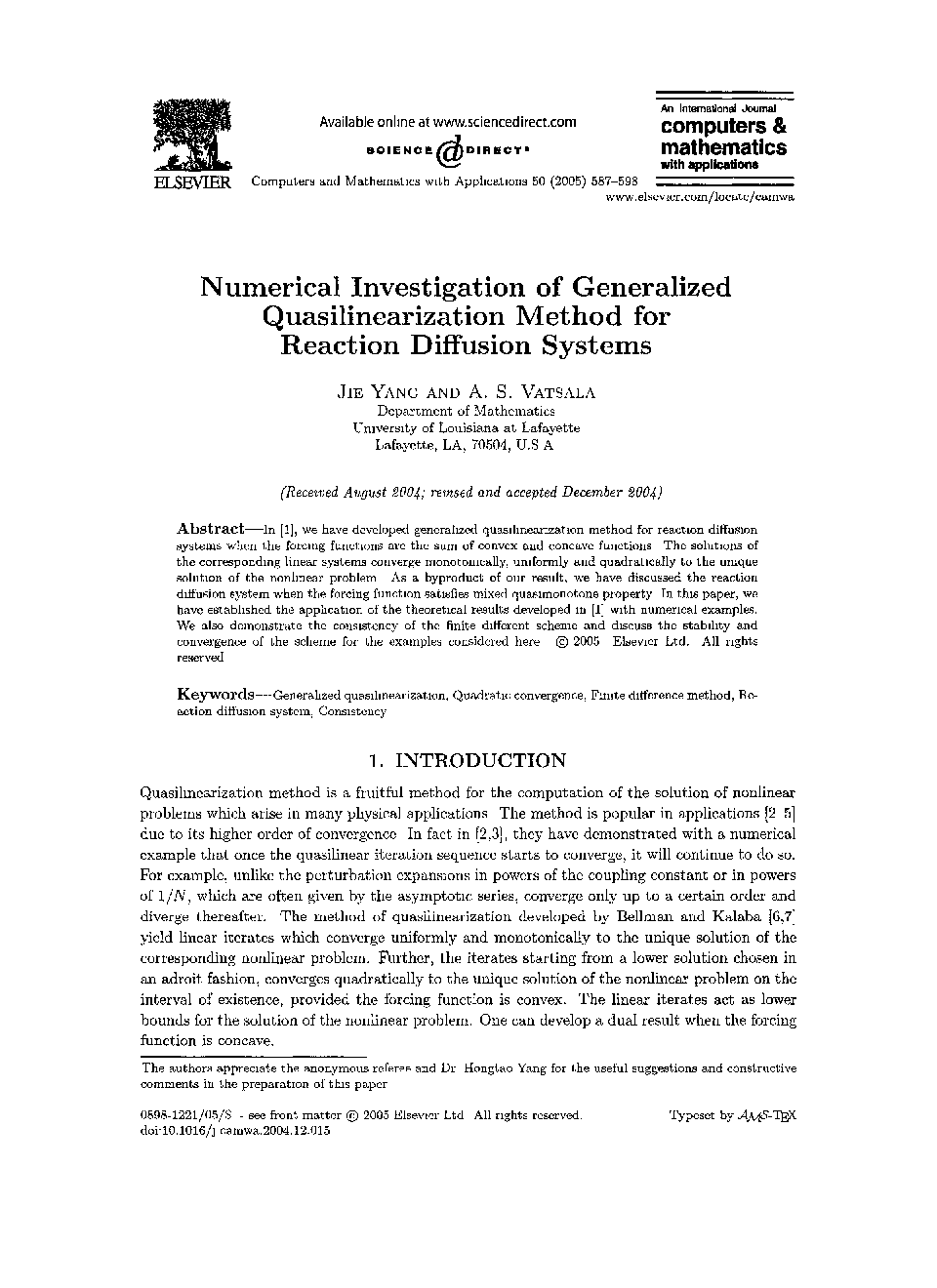 عکس صفحه اول مقاله: Numerical investigation of generalized quasilinearization method for reaction diffusion systems Numerical investigation of generalized quasilinearization method for reaction diffusion systems