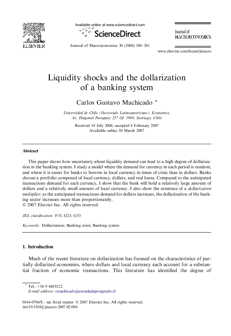 Liquidity shocks and the dollarization of a banking system